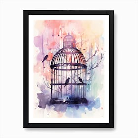 Snowy Bird Cage 1 Art Print