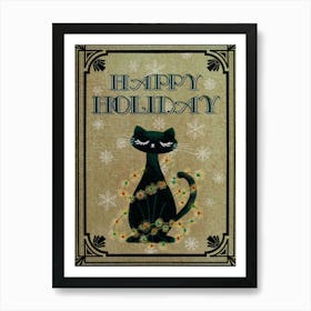 Happy holiday elegant black cat illustration Art Print