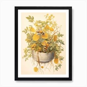 Yellow Faced Bee Beehive Watercolour Illustration 1 Art Print