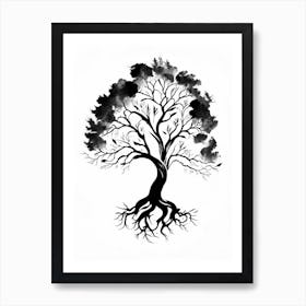 Family Tree Symbol Black And White Painting Art Print