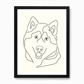 Husky Dog Monoline Hand Drawing Aesthetic Illustration Art Print