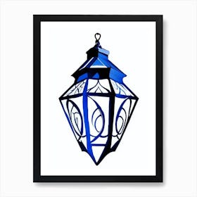 Lantern Symbol Blue And White Line Drawing Art Print