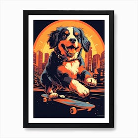 Bernese Mountain Dog Skateboarding Illustration 2 Art Print