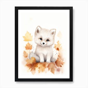 A Polar Fox Watercolour In Autumn Colours 1 Art Print