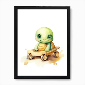 Baby Turtle On A Toy Car, Watercolour Nursery 1 Art Print