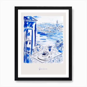 Genoa Italy Blue Drawing Poster Art Print