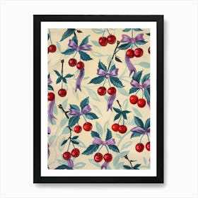 Botanical Bows And Cherries 5 Pattern Art Print