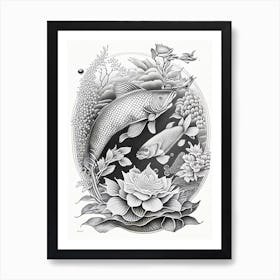 Kawarimono Matsuba 1, Koi Fish Haeckel Style Illustastration Art Print