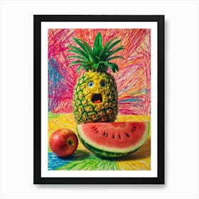 Pineapple And An Apple Art Print