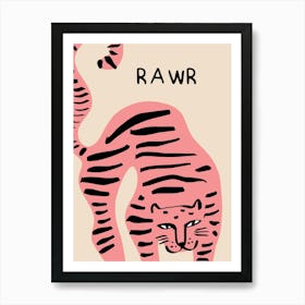 Rawr Pink Tiger Beige  Art Print