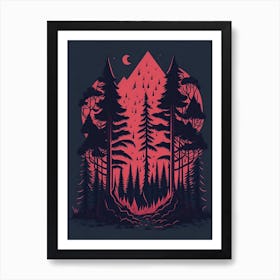 A Fantasy Forest At Night In Red Theme 29 Art Print