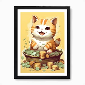 Kawaii Cat Drawings Fortune Coins 3 Art Print