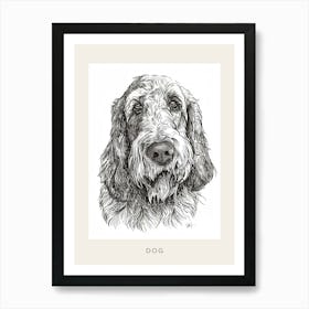 Long Haired Dog Black & White Line Sketch Poster Art Print
