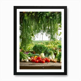 A Tranquil Domestic Garden Overflowing With Vibrant Vegetables Gleaming Tomatoes Peep From The Le (3) Art Print