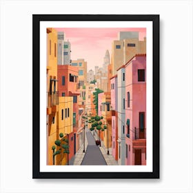 Tel Aviv Israel 8 Vintage Pink Travel Illustration Affiche