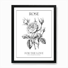 Black And White Rose Line Drawing 10 Poster Art Print