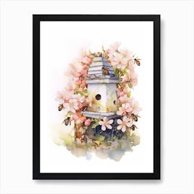 Beehive With Apple Blossom Watercolour Illustration 1 Art Print