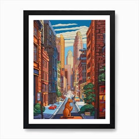 Painting Of New York With A Cat In The Style Of Post Modernism 3 Art Print