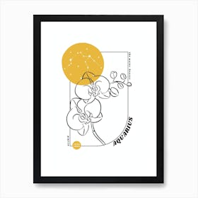 Aquarius Birth Flower & Zodiac Sign Art Print