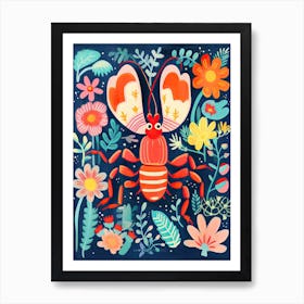 Summer Lobster And Flowers Illustration 1 Art Print