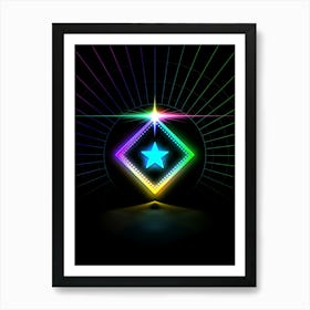 Neon Geometric Glyph in Candy Blue and Pink with Rainbow Sparkle on Black n.0194 Art Print
