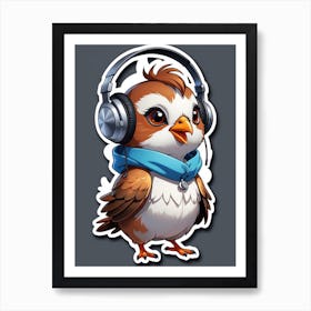 Owl With Headphones Art Print