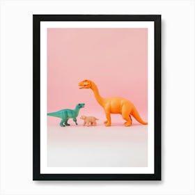 Toy Dinosaur Family With Pet Dog Art Print