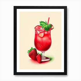 Strawberry Caipirinha, Cocktail, Drink Retro Drawing 1 Art Print