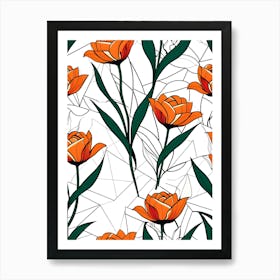 Seamless Pattern With Orange Flowers 1 Art Print