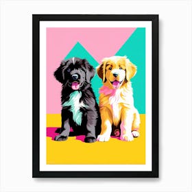 'Newfoundland Pups', This Contemporary art brings POP Art and Flat Vector Art Together, Colorful Art, Animal Art, Home Decor, Kids Room Decor, Puppy Bank - 85th Art Print