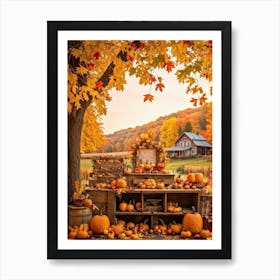 Autumnal Festival Scene Acorn Embraced By Falling Leaves Pumpkins Nestled Among Harvested Vegetabl (2) Art Print