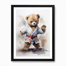 Taekwondo Teddy Bear Painting Watercolour 2 Art Print