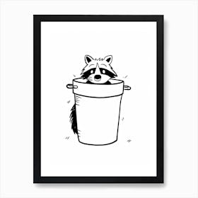 A Minimalist Line Art Piece Of A Crab Eating Raccoon 2 Art Print