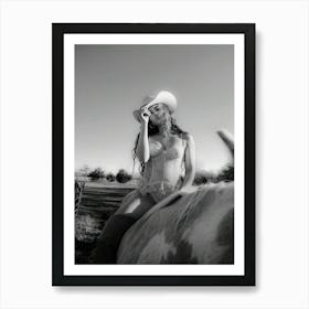 Cowgirl Wearing Lingerie Riding Horse Art Print