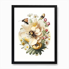 Flower With Bees 1 Vintage Art Print