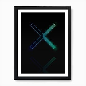 Neon Blue and Green Abstract Geometric Glyph on Black n.0249 Art Print