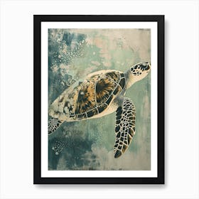 Textured Sea Turtle Swimming Painting 8 Art Print