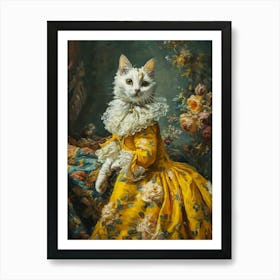 Cat In Medieval Gold Dress Rococo Inspired 3 Art Print
