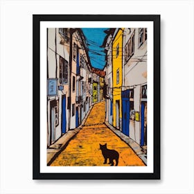 Painting Of A Rio De Janeiro With A Cat In The Style Of Of Pop Art 4 Art Print
