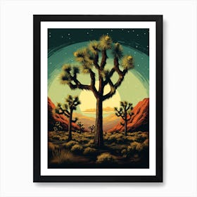  Retro Illustration Of A Joshua Trees At Night 4 Art Print