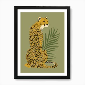 Cheetah with Tropical Leaves - Green Art Print