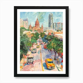 Storybook Illustration South Congress Avenue Austin Texas 3 Art Print