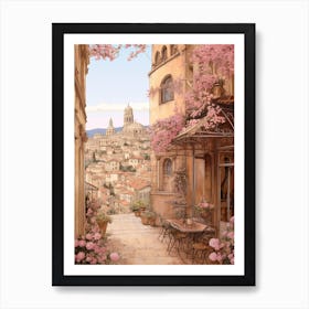 Nice France 3 Vintage Pink Travel Illustration Art Print