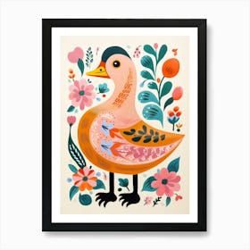 Pink Scandi Duck 4 Art Print