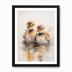 Ducklings Ink Splash Watercolour 3 Art Print