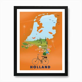 Holland Bicycle travel map Art Print