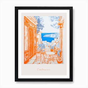 Santorini Greece 3 Orange Drawing Poster Art Print