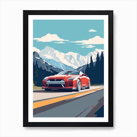 A Nissan Gt R Car In Icefields Parkway Flat Illustration 3 Art Print