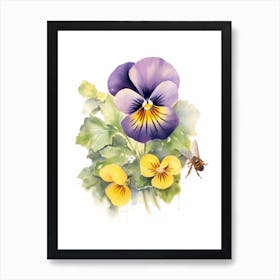 Beehive With Pansy Watercolour Illustration 4 Art Print