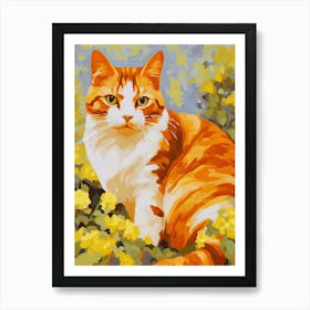 Big Ginger Cat Botanical Oil Painting Art Print